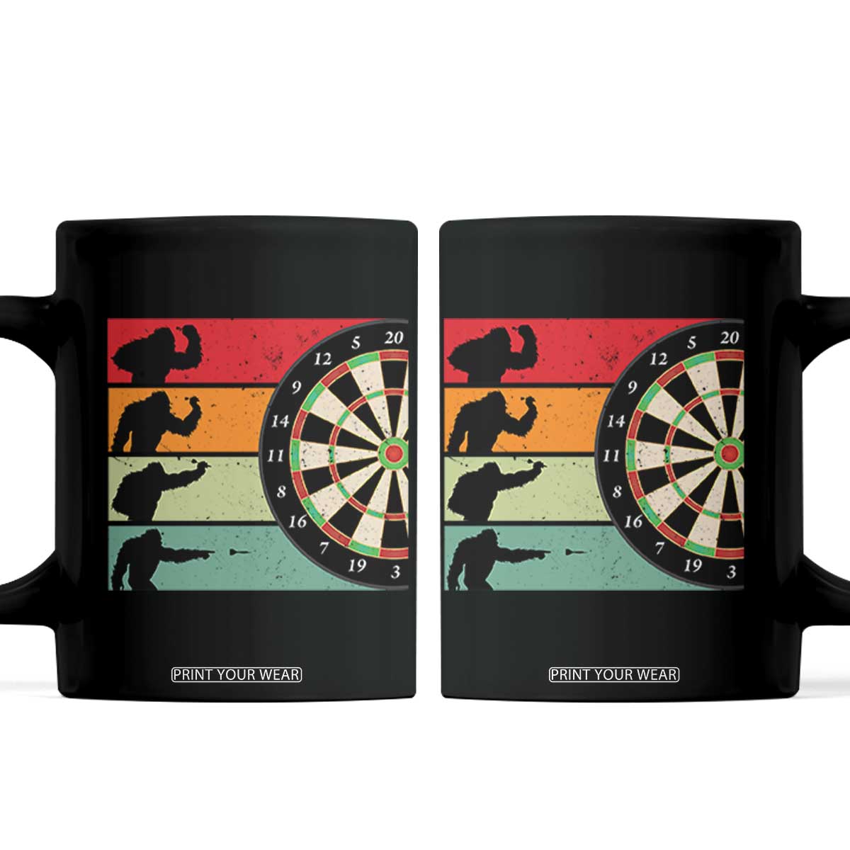Funny Bigfoot Dart Player Crytid Sunset Retro Vintage Coffee Mug Dartist Gift TS12 Black Print Your Wear