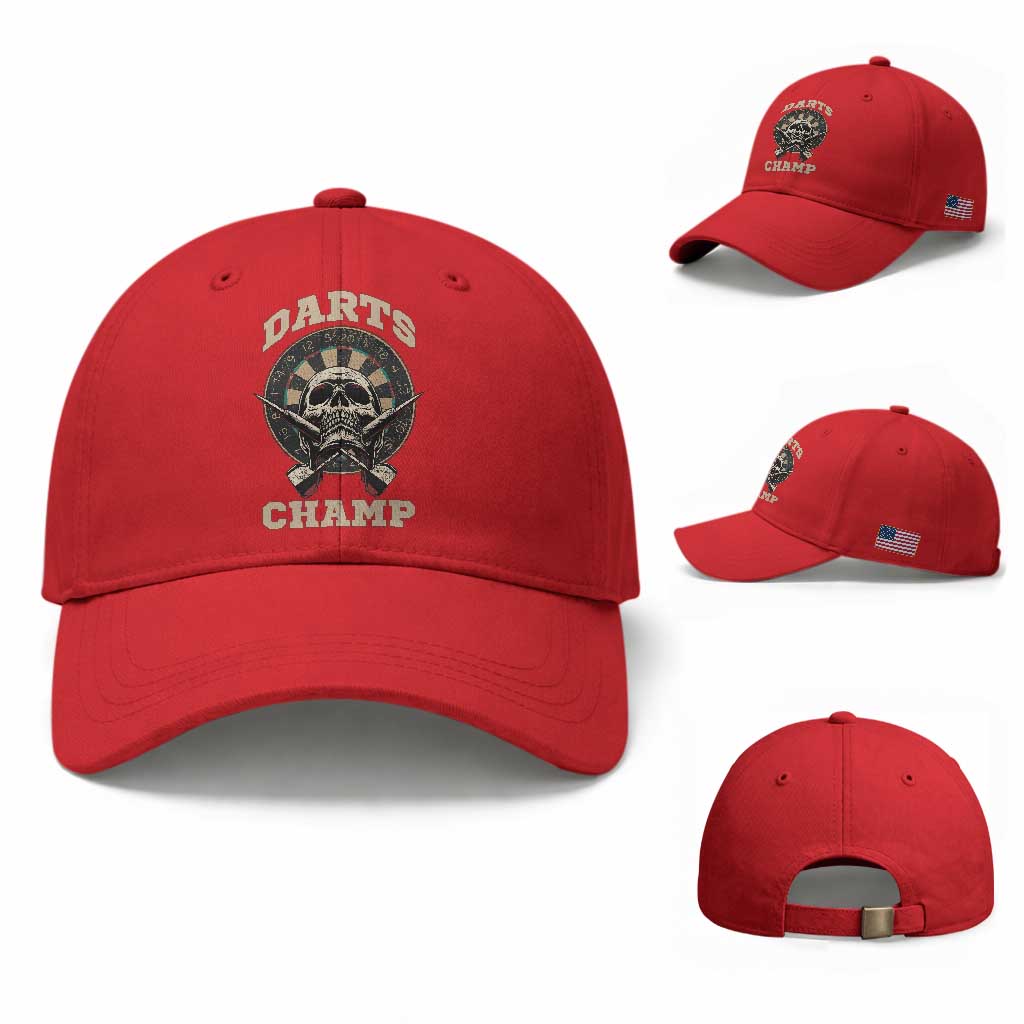 Darts Player Champion Baseball Cap Skull Dartboard Retro Style TS12 Baseball Cap Universal Fit Red Print Your Wear