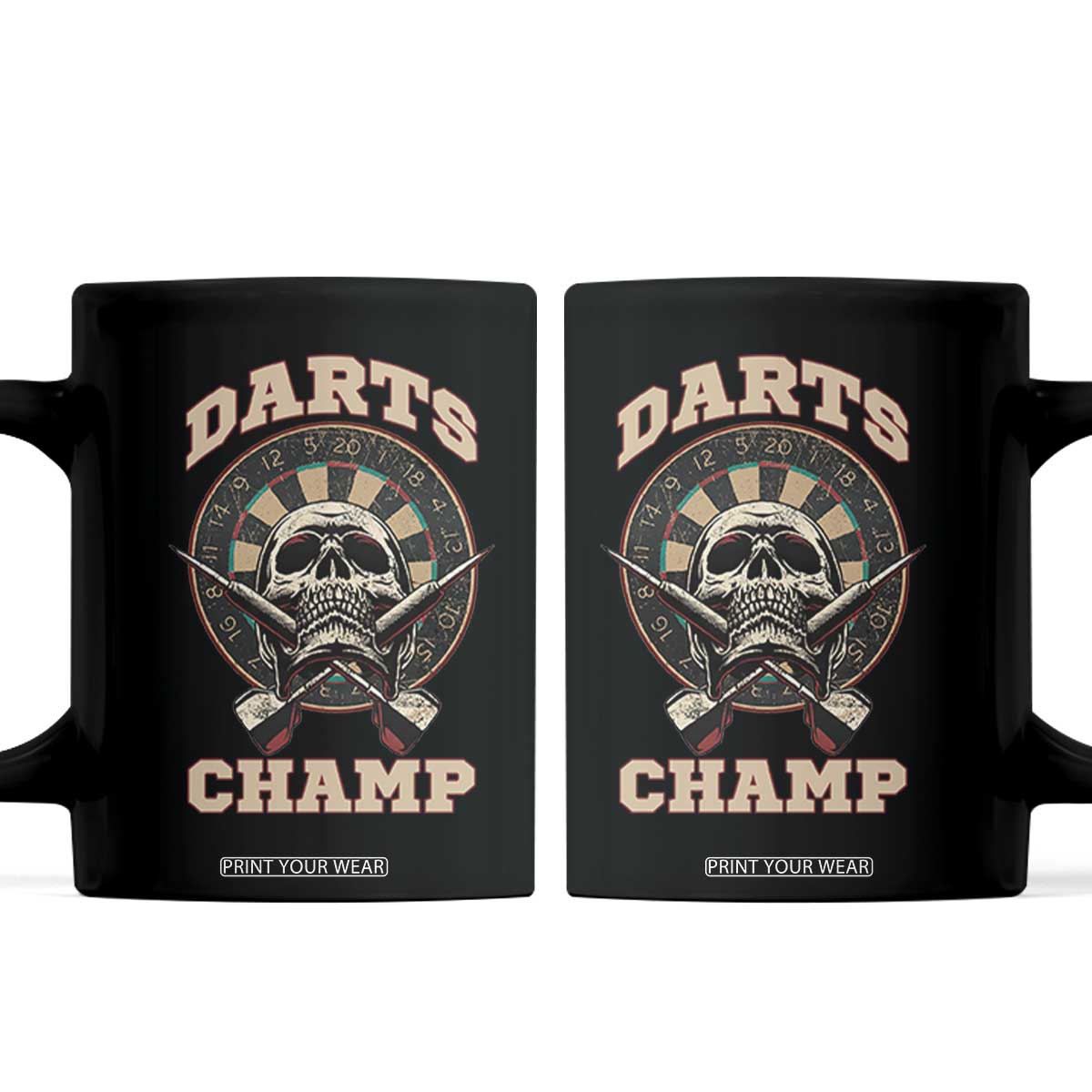 Darts Player Champion Coffee Mug Skull Dartboard Retro Style TS12 Black Print Your Wear