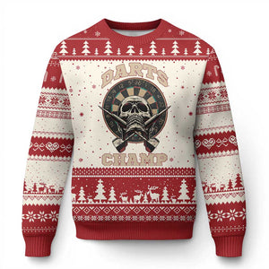 Darts Player Champion Ugly Christmas Sweater Skull Dartboard Retro Style TS12 Beige Red Print Your Wear