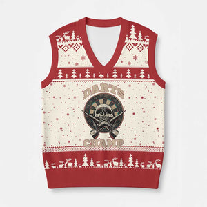 Darts Player Champion V-Neck Knit Sweater Vest Skull Dartboard Retro Style TS12 Beige Red Print Your Wear
