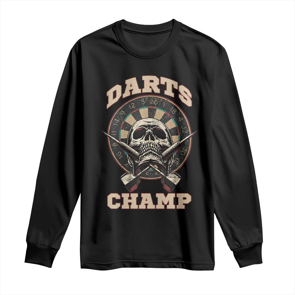 Darts Player Champion Long Sleeve Shirt Skull Dartboard Retro Style TS12 Black Print Your Wear