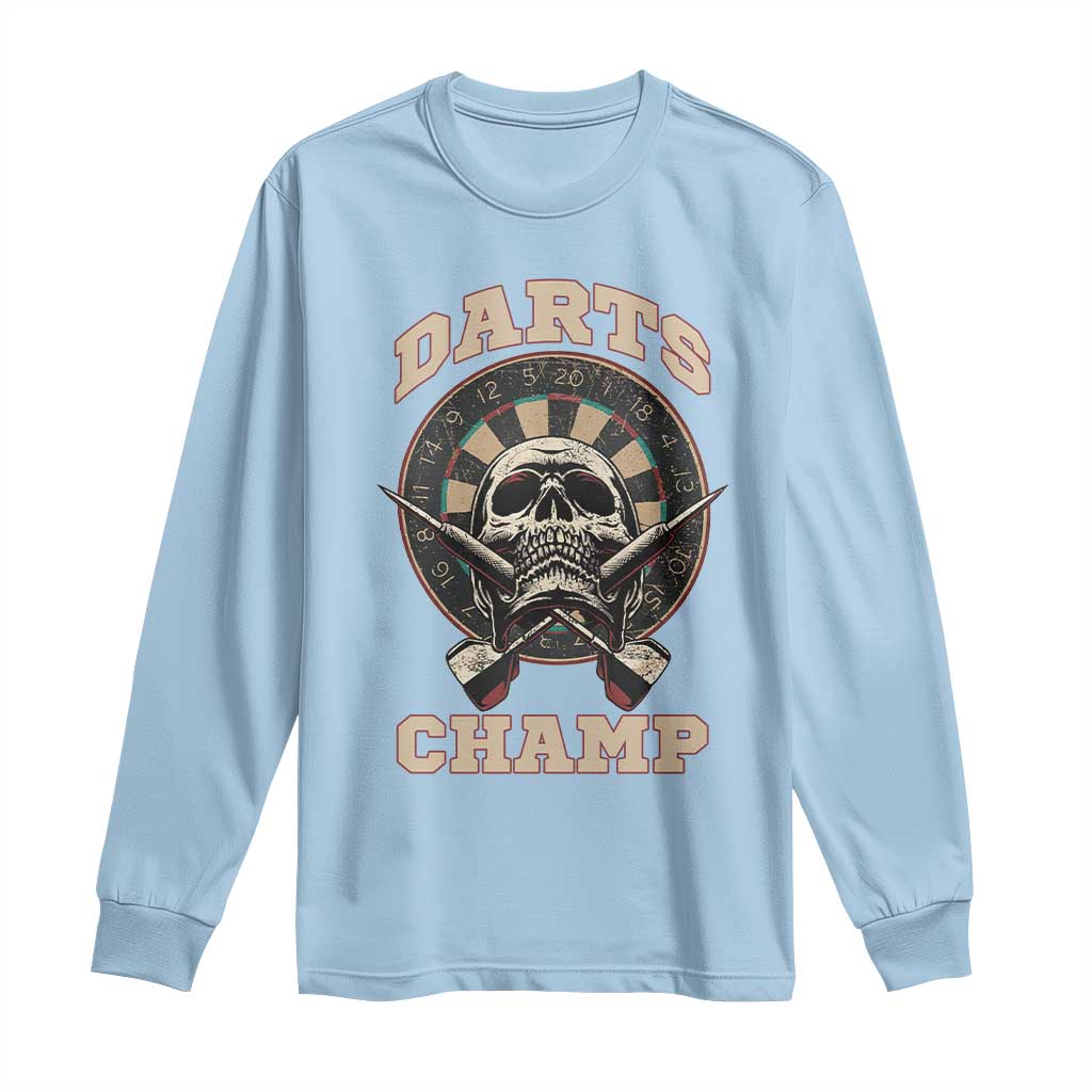 Darts Player Champion Long Sleeve Shirt Skull Dartboard Retro Style TS12 Light Blue Print Your Wear