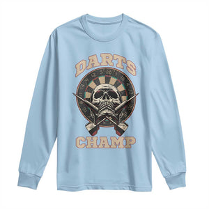 Darts Player Champion Long Sleeve Shirt Skull Dartboard Retro Style TS12 Light Blue Print Your Wear