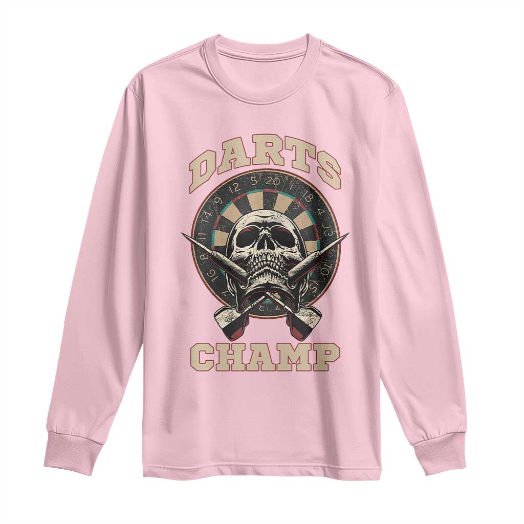 Darts Player Champion Long Sleeve Shirt Skull Dartboard Retro Style TS12 Light Pink Print Your Wear