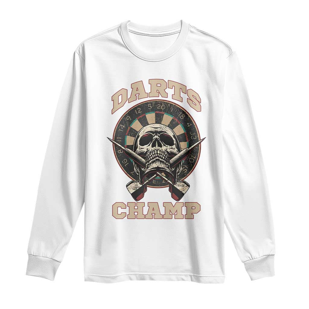 Darts Player Champion Long Sleeve Shirt Skull Dartboard Retro Style TS12 White Print Your Wear