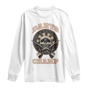 Darts Player Champion Long Sleeve Shirt Skull Dartboard Retro Style TS12 White Print Your Wear
