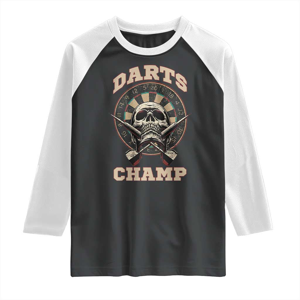 Darts Player Champion Raglan Shirt Skull Dartboard Retro Style TS12 Black White Print Your Wear