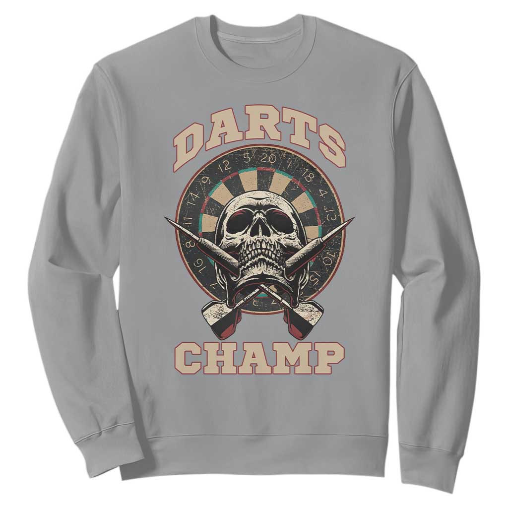Darts Player Champion Sweatshirt Skull Dartboard Retro Style TS12 Sport Gray Print Your Wear