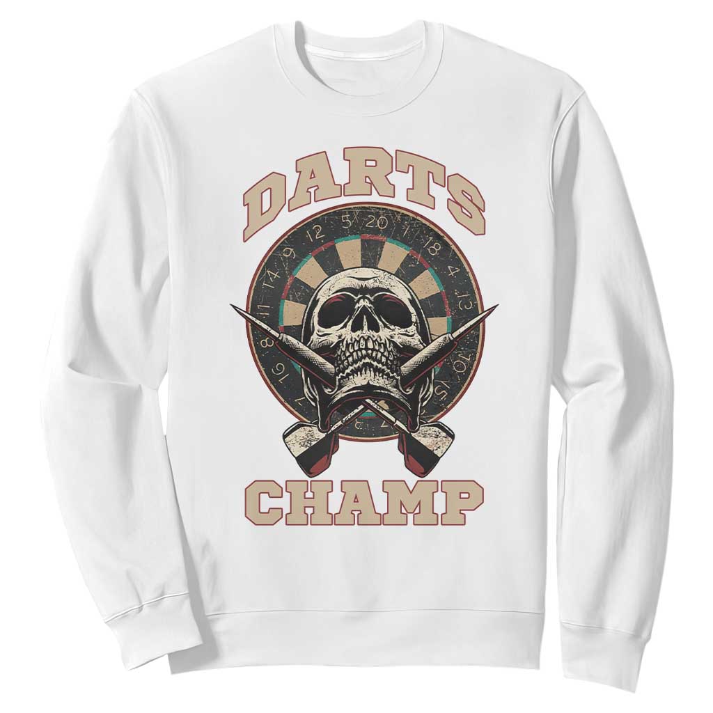 Darts Player Champion Sweatshirt Skull Dartboard Retro Style TS12 White Print Your Wear