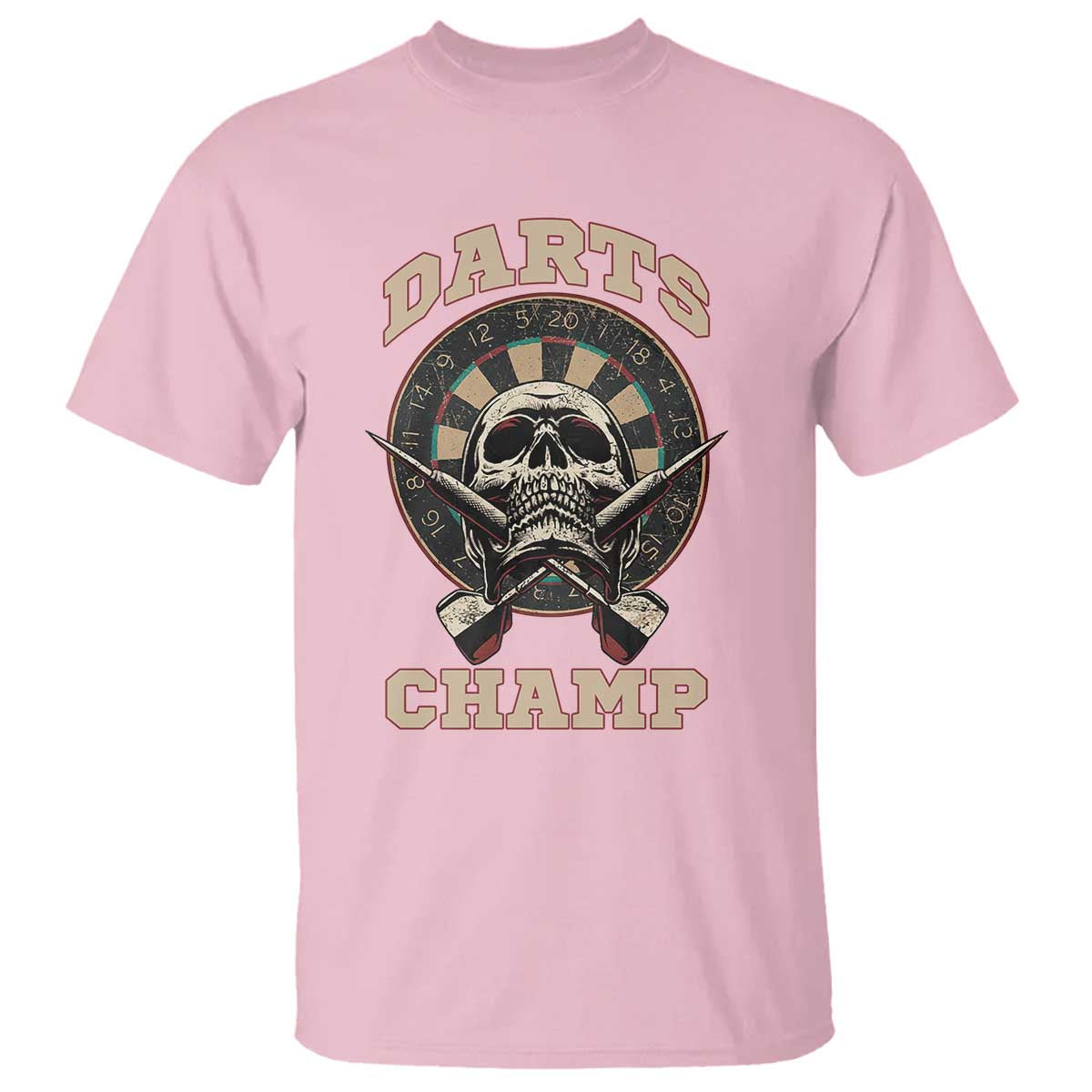 Darts Player Champion T Shirt Skull Dartboard Retro Style TS12 Light Pink Print Your Wear