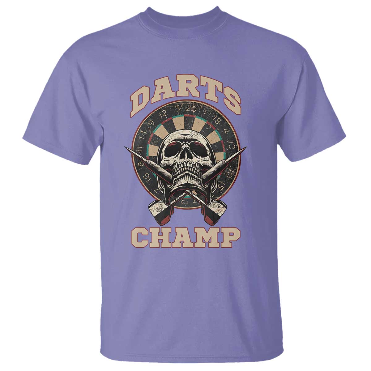Darts Player Champion T Shirt Skull Dartboard Retro Style TS12 Violet Print Your Wear