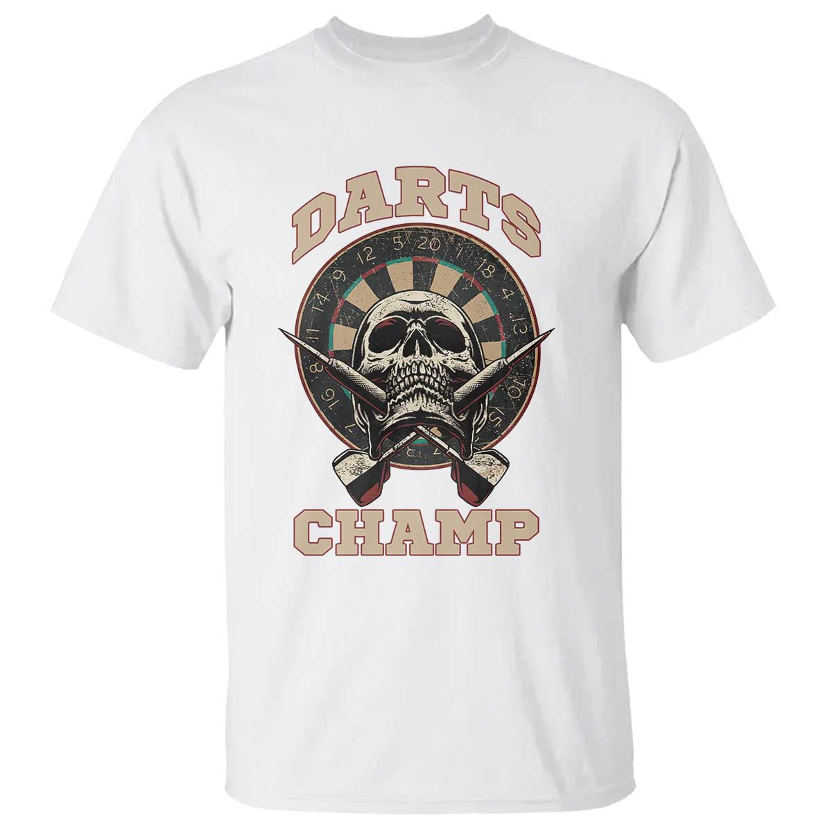 Darts Player Champion T Shirt Skull Dartboard Retro Style TS12 White Print Your Wear