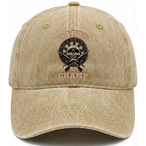 Darts Player Champion Washed Cotton Baseball Cap Skull Dartboard Retro Style TS12 Print Your Wear