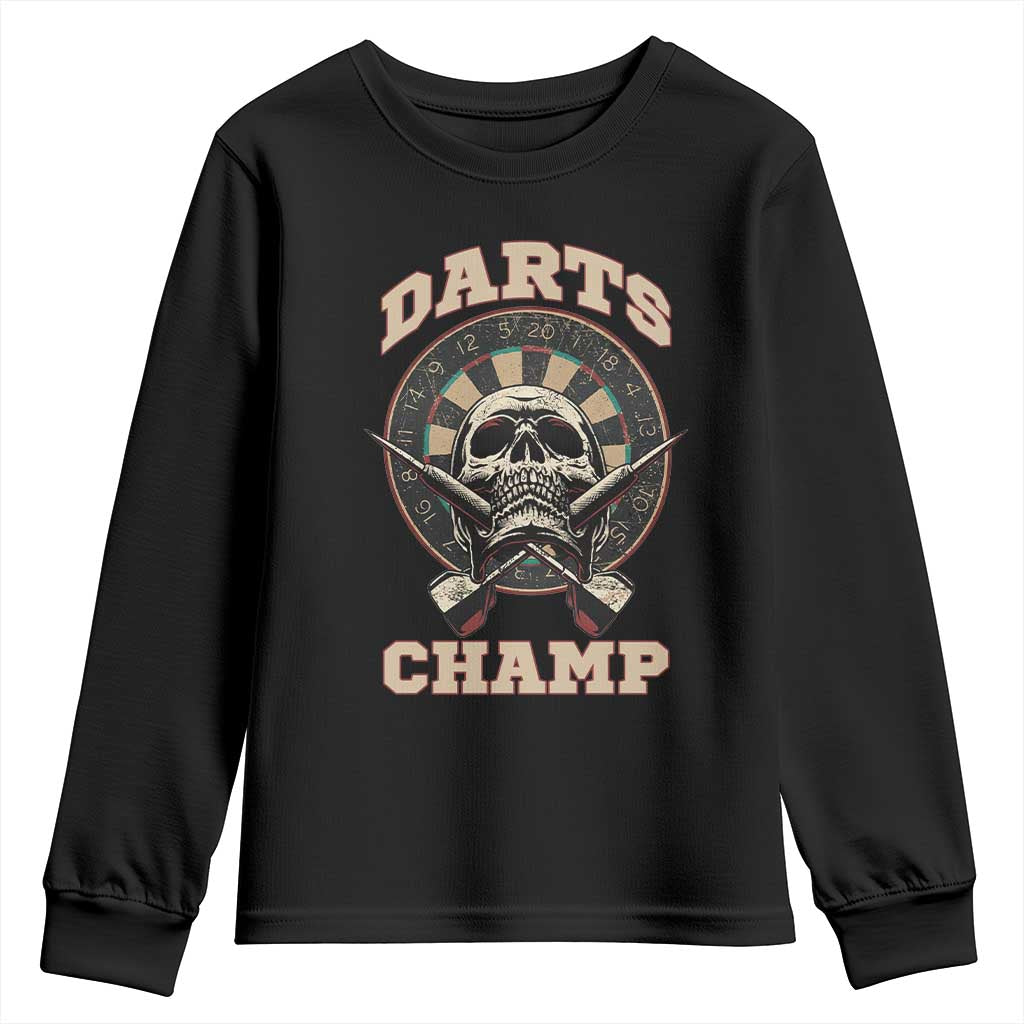 Darts Player Champion Youth Sweatshirt Skull Dartboard Retro Style TS12 Black Print Your Wear