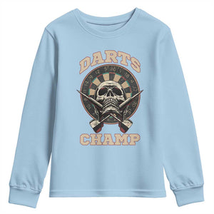 Darts Player Champion Youth Sweatshirt Skull Dartboard Retro Style TS12 Light Blue Print Your Wear