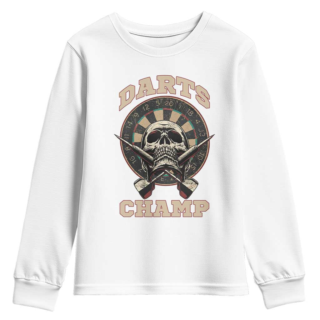 Darts Player Champion Youth Sweatshirt Skull Dartboard Retro Style TS12 White Print Your Wear