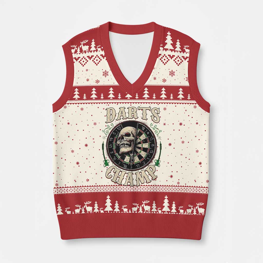 Skull Dartboard Retro Vintage V-Neck Knit Sweater Vest Darts Player Champion Gift TS12 Beige Red Print Your Wear