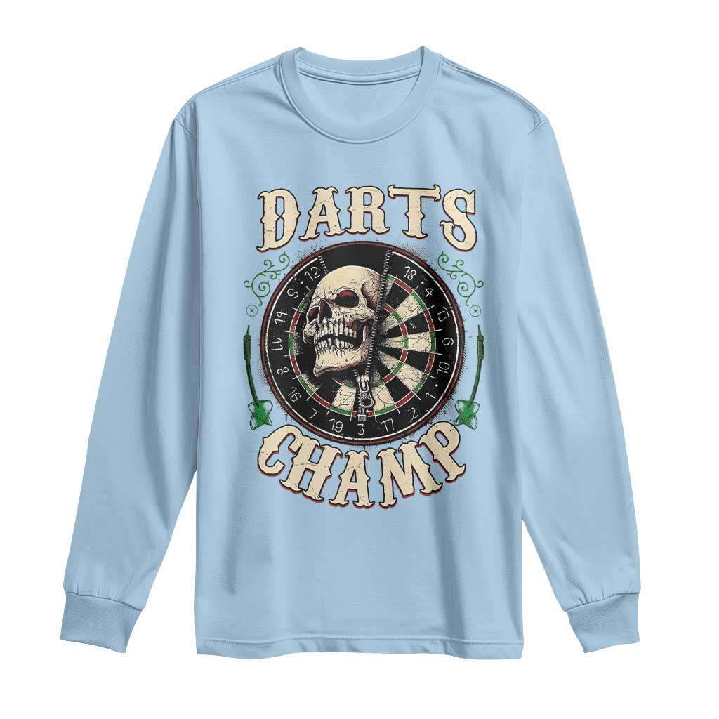 Skull Dartboard Retro Vintage Long Sleeve Shirt Darts Player Champion Gift TS12 Light Blue Print Your Wear