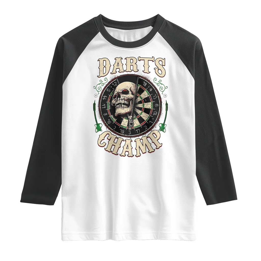 Skull Dartboard Retro Vintage Raglan Shirt Darts Player Champion Gift TS12 White Black Print Your Wear