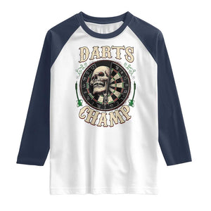 Skull Dartboard Retro Vintage Raglan Shirt Darts Player Champion Gift TS12 White Navy Print Your Wear