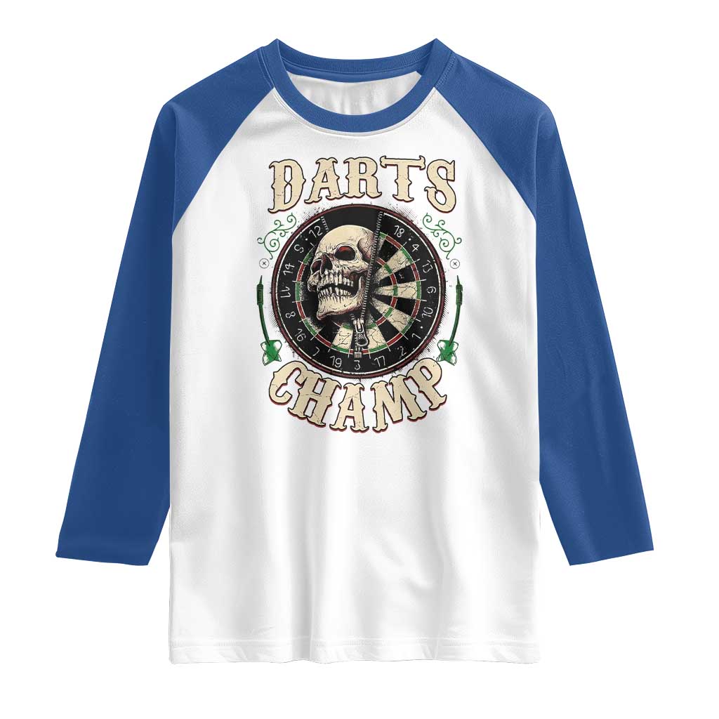 Skull Dartboard Retro Vintage Raglan Shirt Darts Player Champion Gift TS12 White Royal Print Your Wear