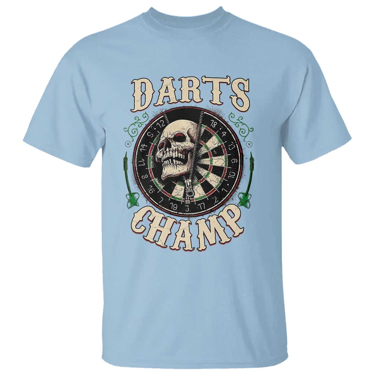 Skull Dartboard Retro Vintage T Shirt Darts Player Champion Gift TS12 Light Blue Print Your Wear