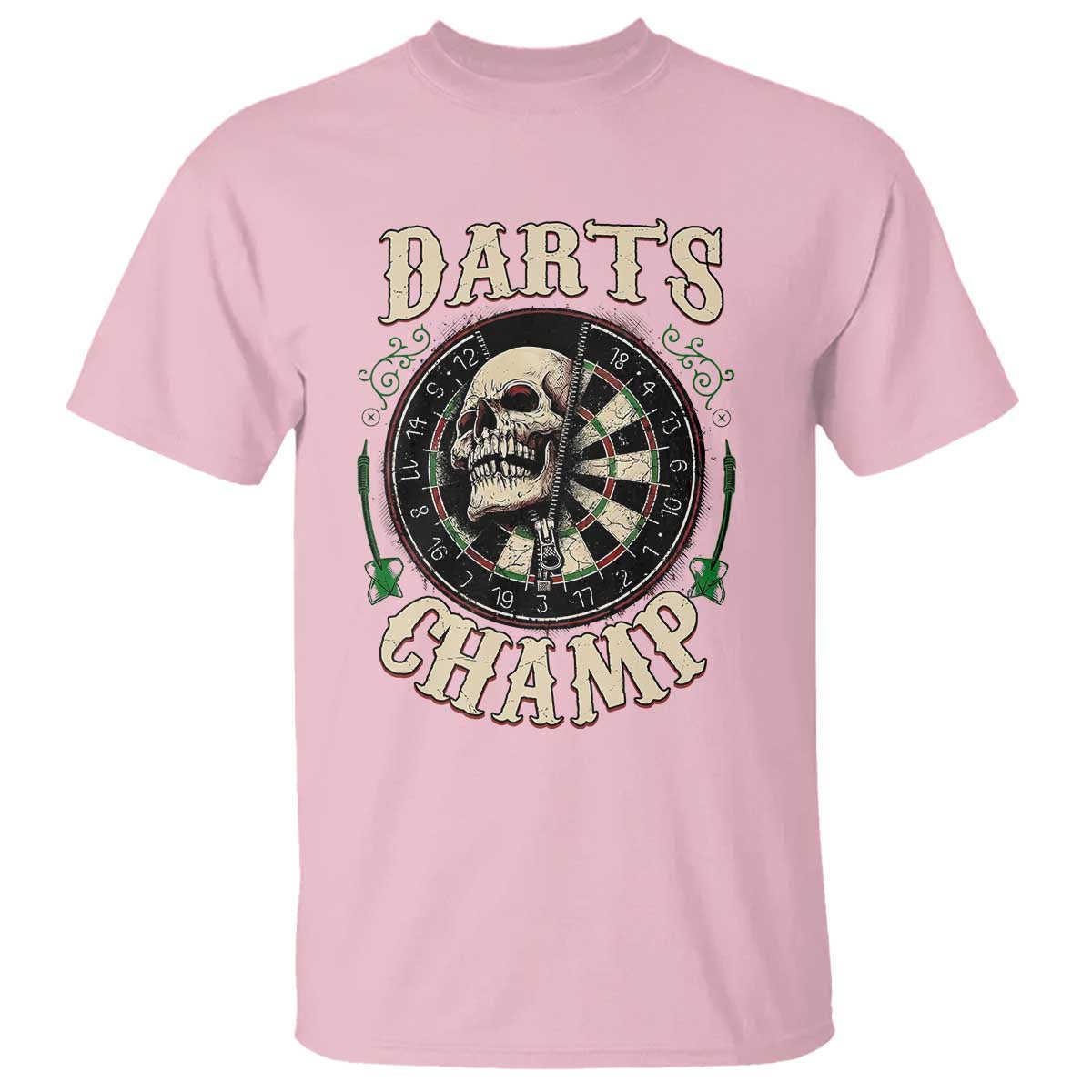 Skull Dartboard Retro Vintage T Shirt Darts Player Champion Gift TS12 Light Pink Print Your Wear