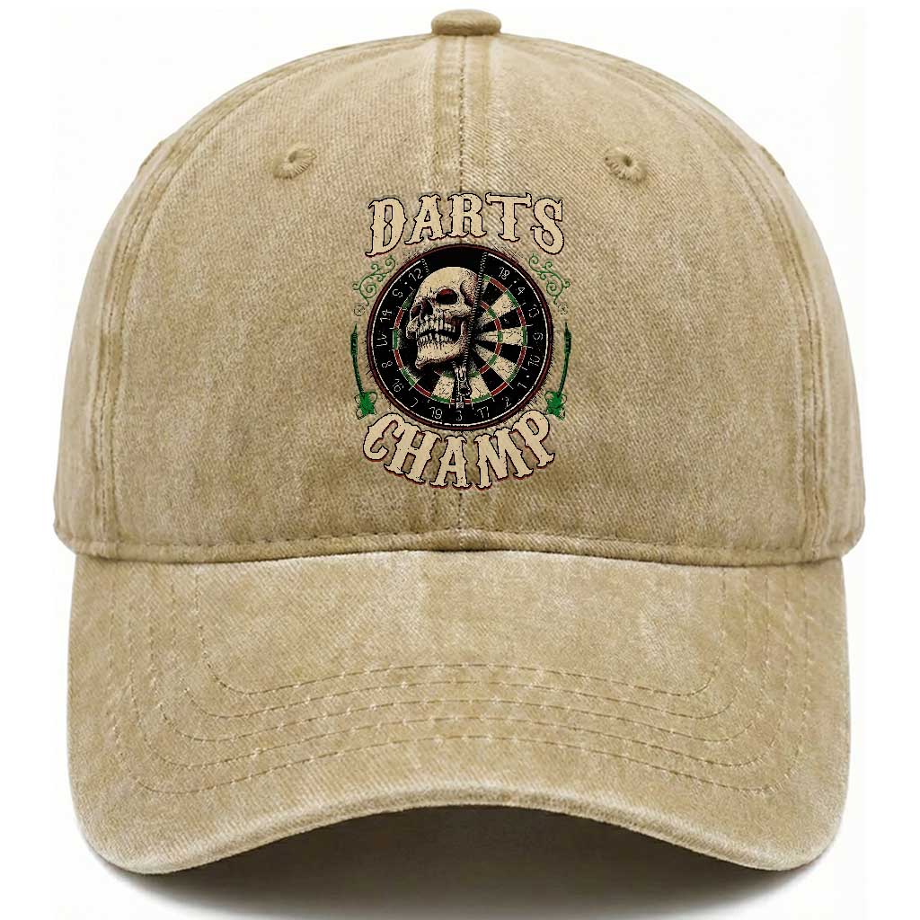 Skull Dartboard Retro Vintage Washed Cotton Baseball Cap Darts Player Champion Gift TS12 Print Your Wear