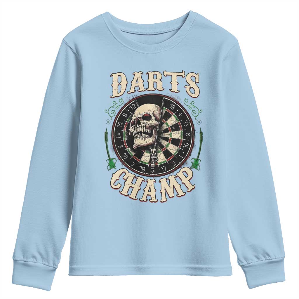 Skull Dartboard Retro Vintage Youth Sweatshirt Darts Player Champion Gift TS12 Light Blue Print Your Wear