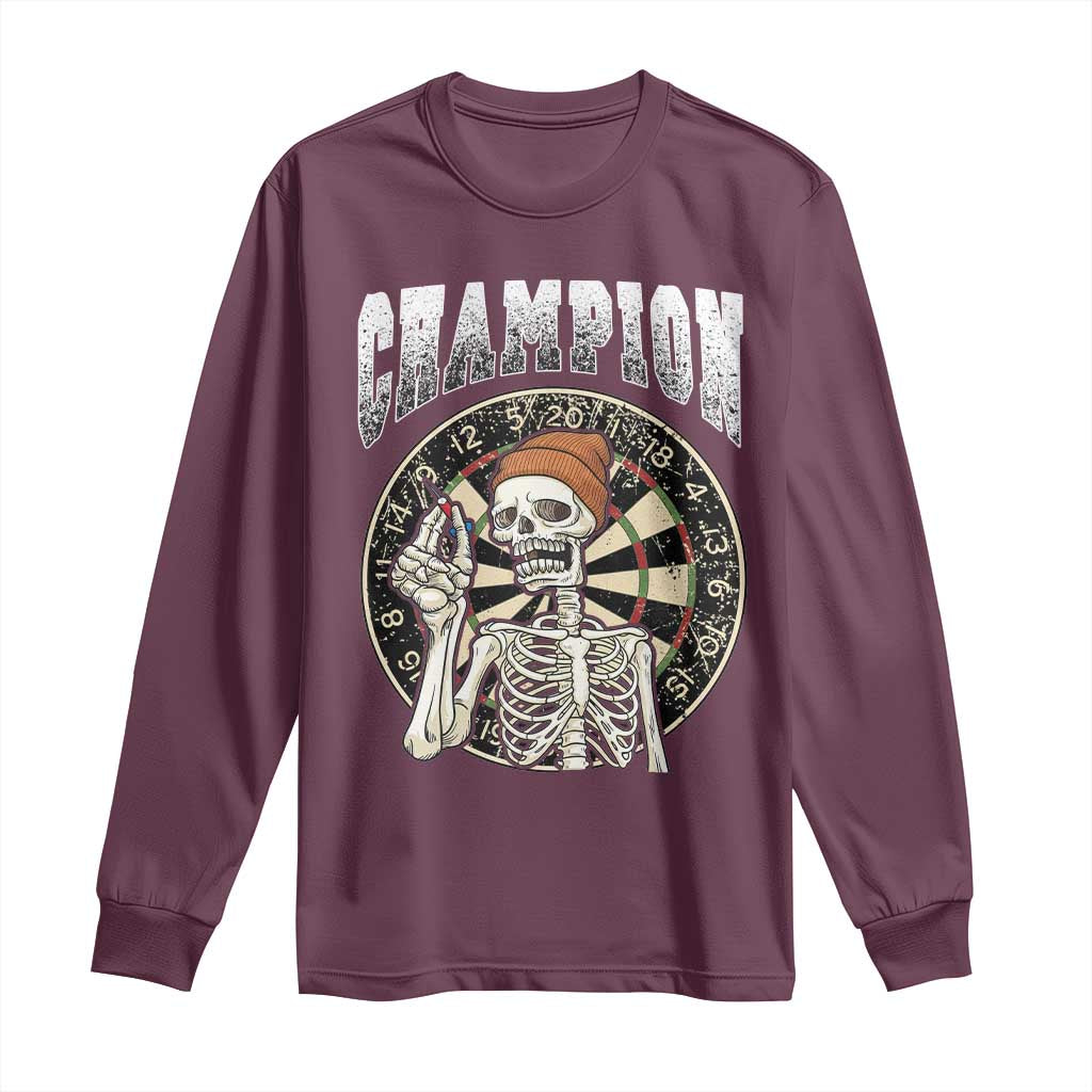 Gothic Skull Dart Master Long Sleeve Shirt Funny Skeleton Dartboard Champion Gift TS12 Maroon Print Your Wear