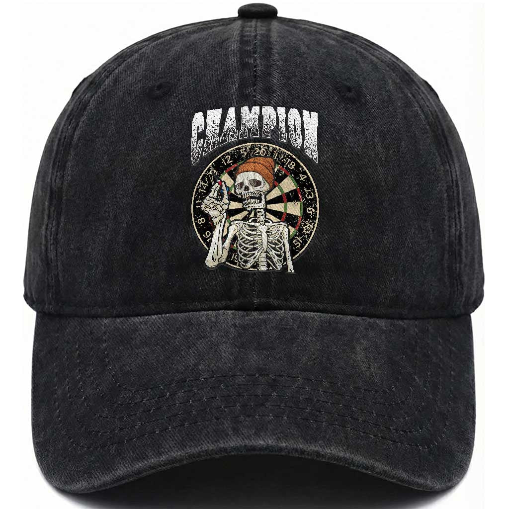 Gothic Skull Dart Master Washed Cotton Baseball Cap Funny Skeleton Dartboard Champion Gift TS12 Print Your Wear