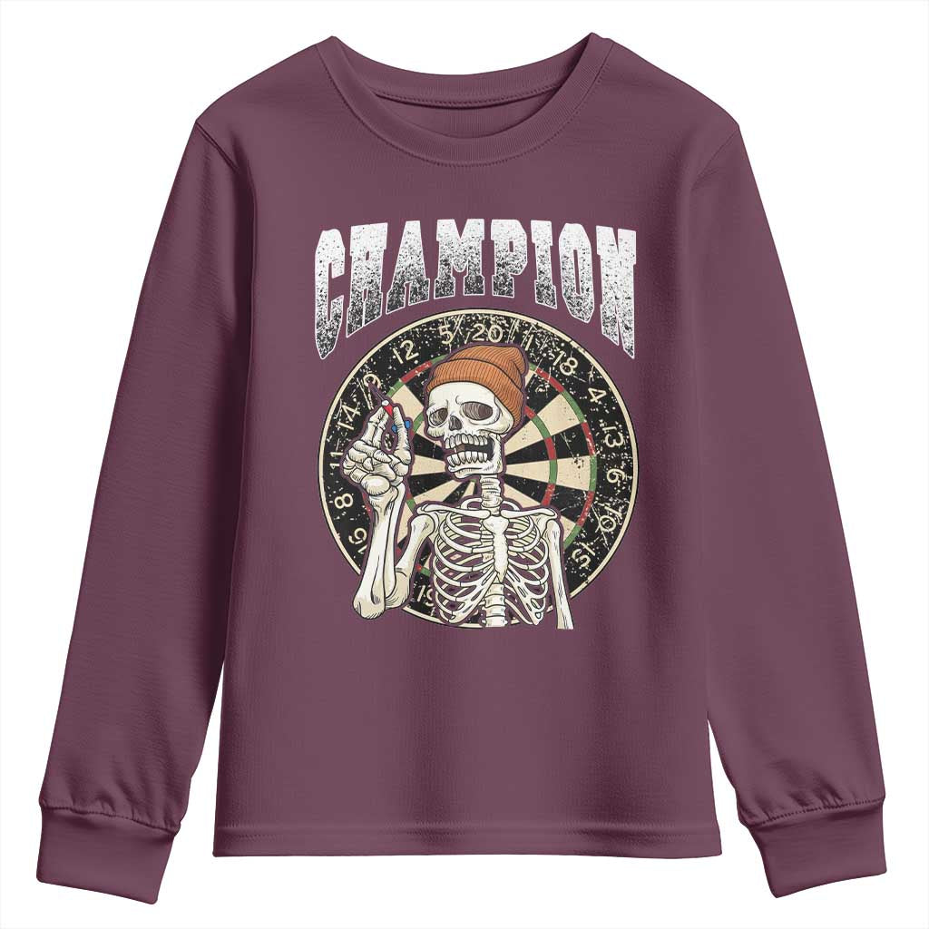 Gothic Skull Dart Master Youth Sweatshirt Funny Skeleton Dartboard Champion Gift TS12 Maroon Print Your Wear