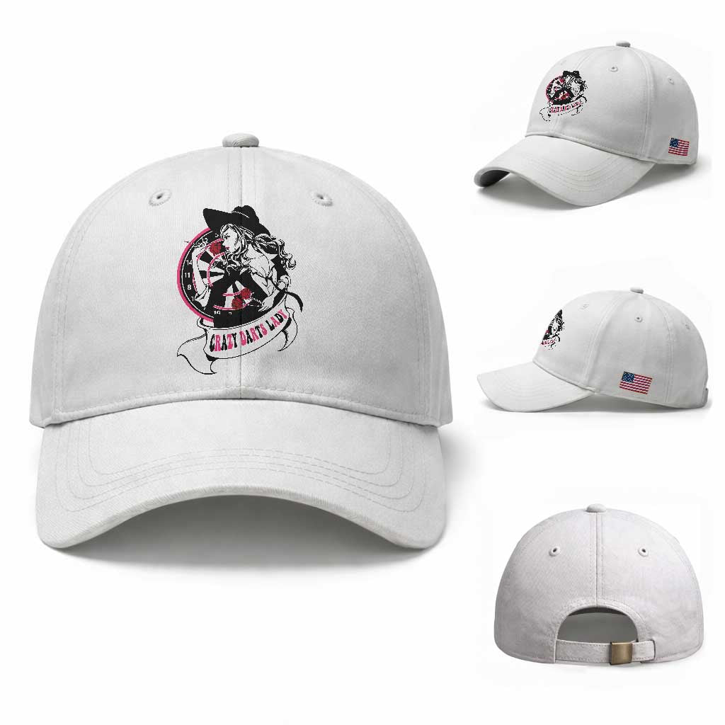 Funny Crazy Darts Lady Baseball Cap Coolest Girls Play Darts TS12 Baseball Cap Universal Fit White Print Your Wear