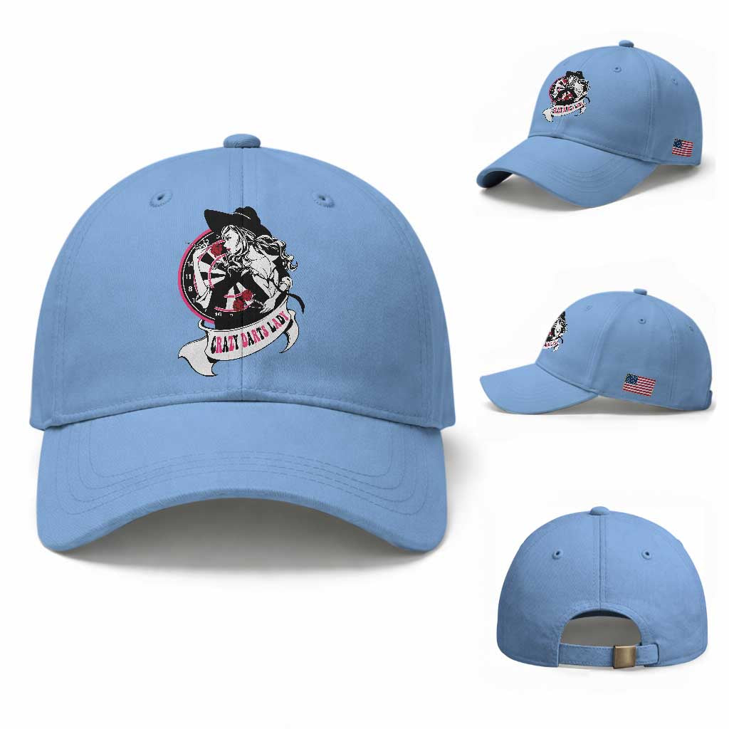 Funny Crazy Darts Lady Baseball Cap Coolest Girls Play Darts TS12 Baseball Cap Universal Fit Light Blue Print Your Wear