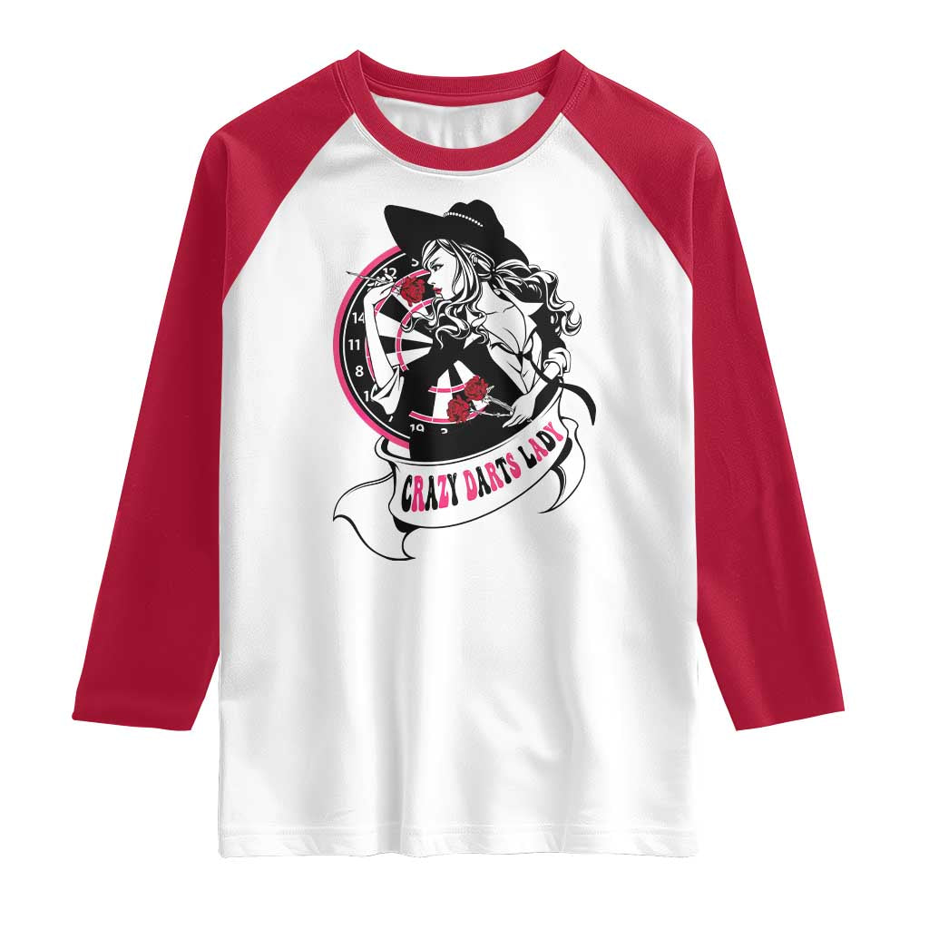 Funny Crazy Darts Lady Raglan Shirt Coolest Girls Play Darts TS12 White Red Print Your Wear