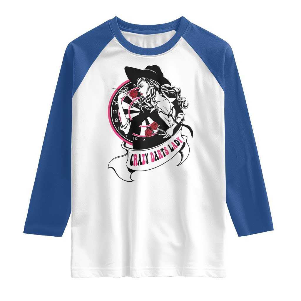 Funny Crazy Darts Lady Raglan Shirt Coolest Girls Play Darts TS12 White Royal Print Your Wear
