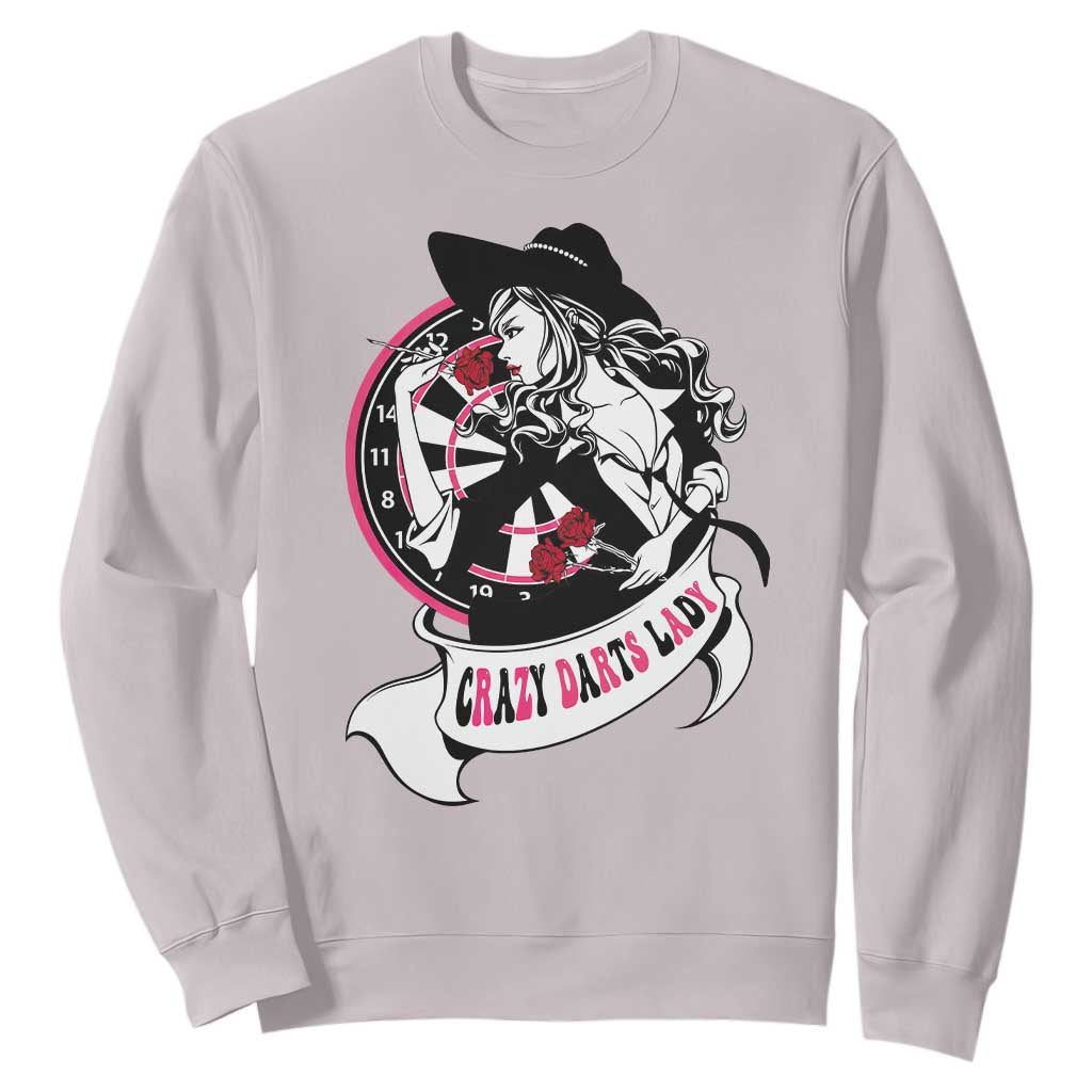Funny Crazy Darts Lady Sweatshirt Coolest Girls Play Darts TS12 Ice Gray Print Your Wear