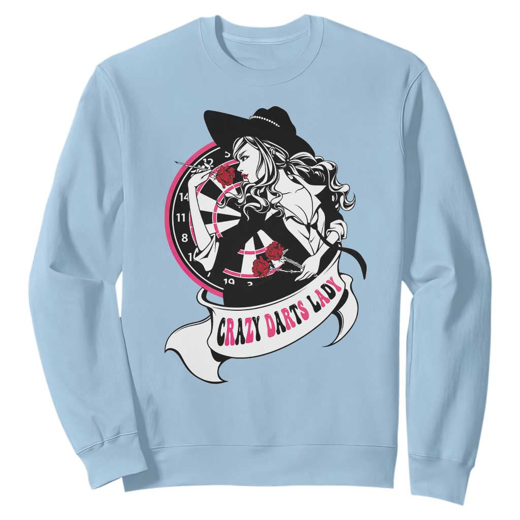 Funny Crazy Darts Lady Sweatshirt Coolest Girls Play Darts TS12 Light Blue Print Your Wear