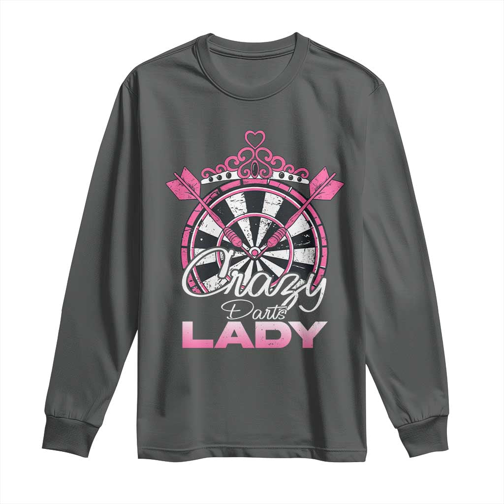 Crazy Darts Lady Long Sleeve Shirt Funny Pub Game Gift For Women TS12 Dark Heather Print Your Wear