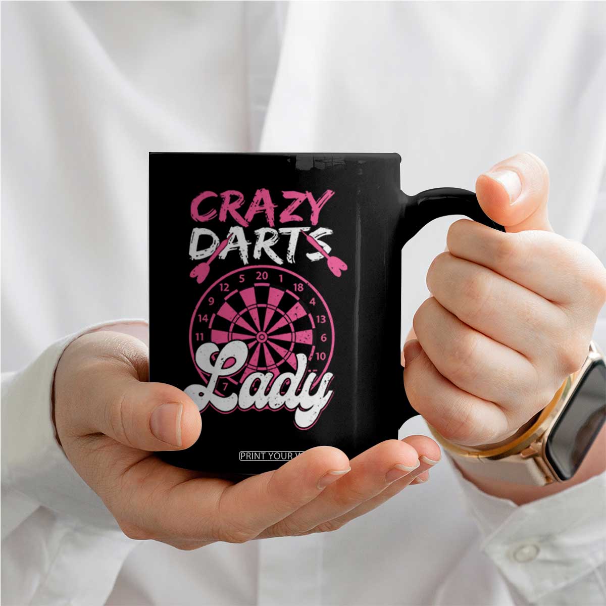 Crazy Darts Lady Bullseye Dart Shooting Coffee Mug Female Dartist Gift TS12 Print Your Wear