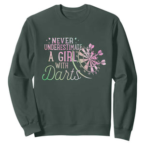 Never Underestimate A Girl With Dart Sweatshirt Sports Lover Gift TS12 Dark Forest Green Print Your Wear