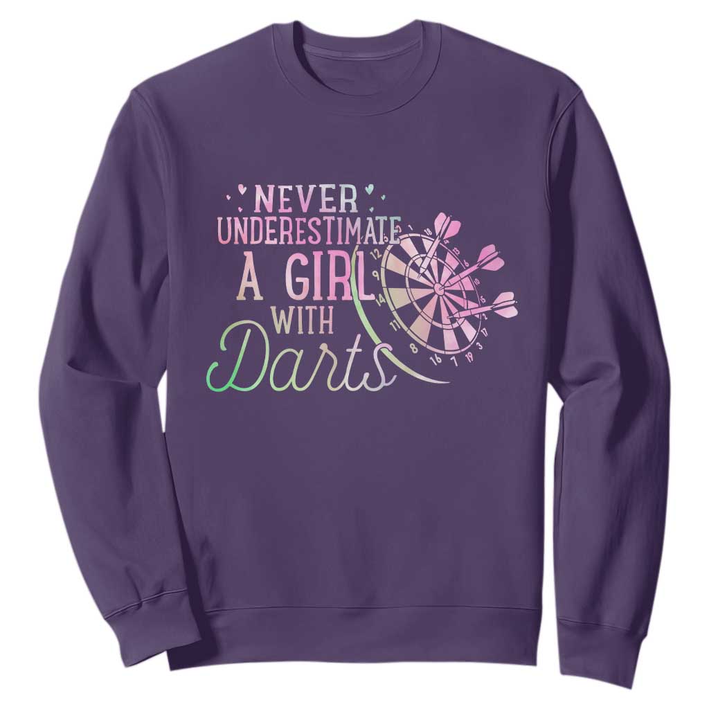 Never Underestimate A Girl With Dart Sweatshirt Sports Lover Gift TS12 Purple Print Your Wear