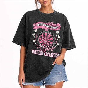 Never Underestimate A Girl Dart Player Gift Idea Washed Cotton T-Shirt
