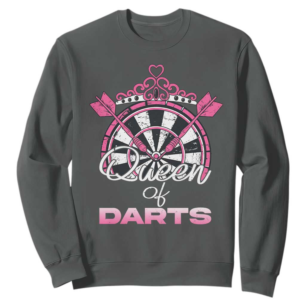 Queen Of Darts Sweatshirt Funny Dart Gift For Women TS12 Dark Heather Print Your Wear