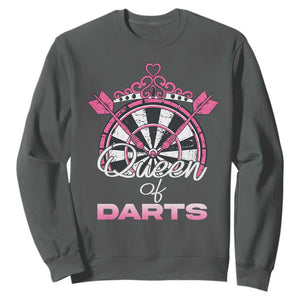 Queen Of Darts Sweatshirt Funny Dart Gift For Women TS12 Dark Heather Print Your Wear