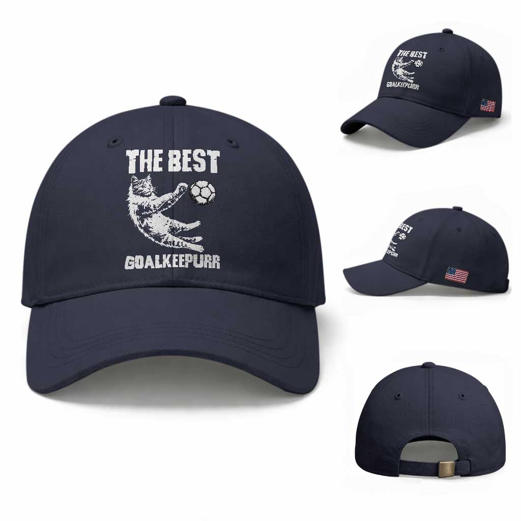 The Best Cat Goalkeeper Baseball Cap Soccer Player Gift TS12 Baseball Cap Universal Fit Navy Print Your Wear