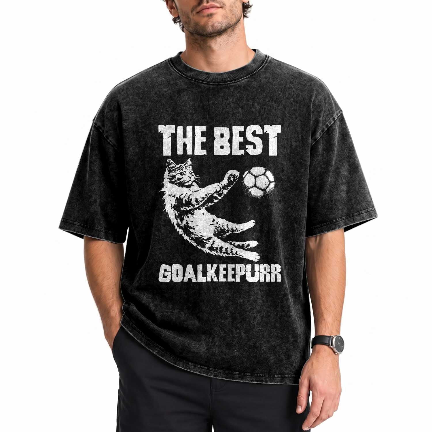 The Best Cat Goalkeeper Washed Cotton T-Shirt Soccer Player Gift