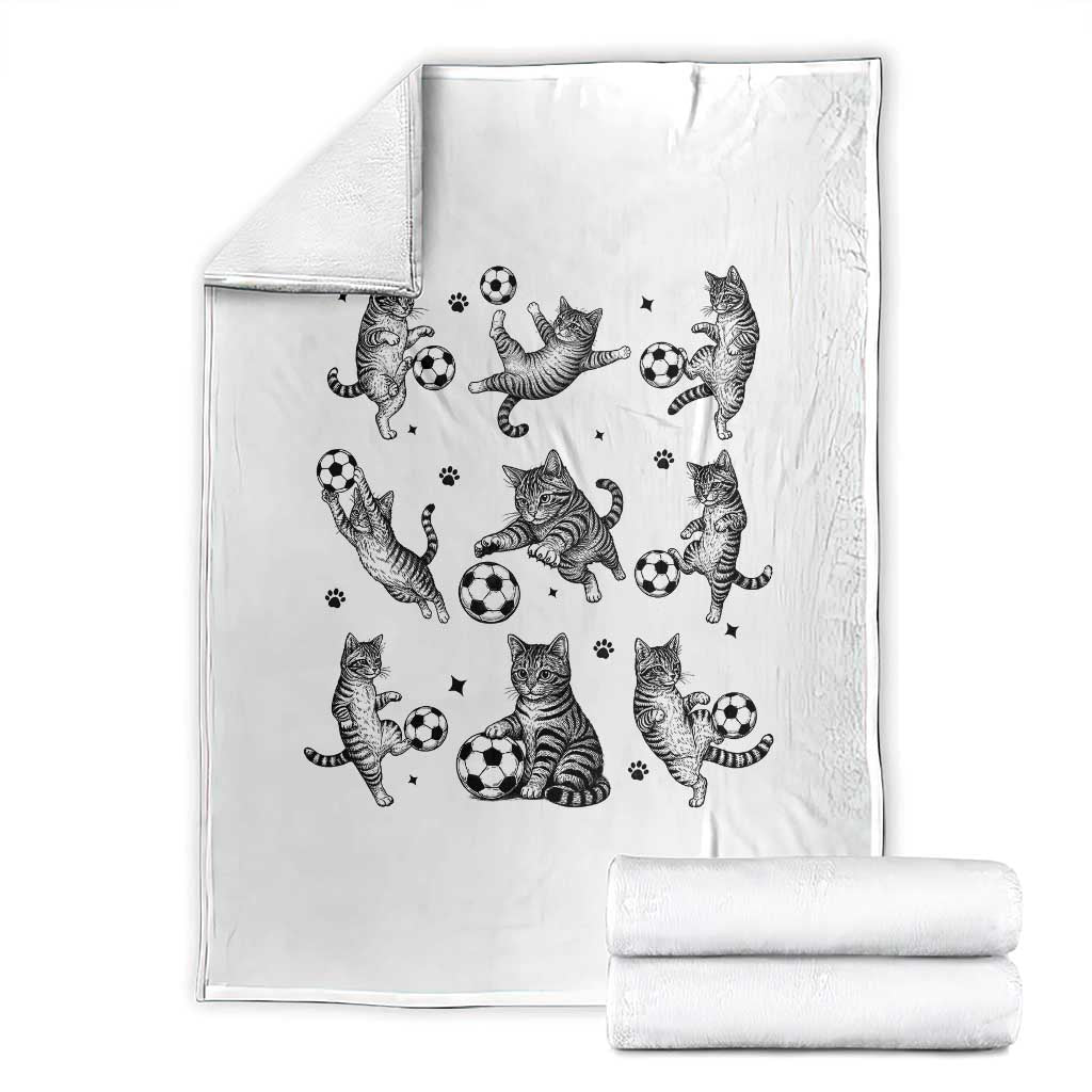 Funny Cat Soccer Player Throw Blanket Gift For Soccer Lovers TS12 White Print Your Wear