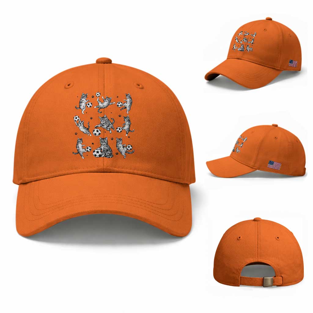 Funny Cat Soccer Player Baseball Cap Gift For Soccer Lovers TS12 Baseball Cap Universal Fit Orange Print Your Wear